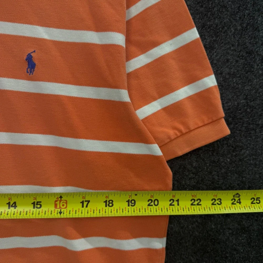 Vintage Polo Ralph Lauren Mens Orange White Striped Cotton Polo Shirt Large